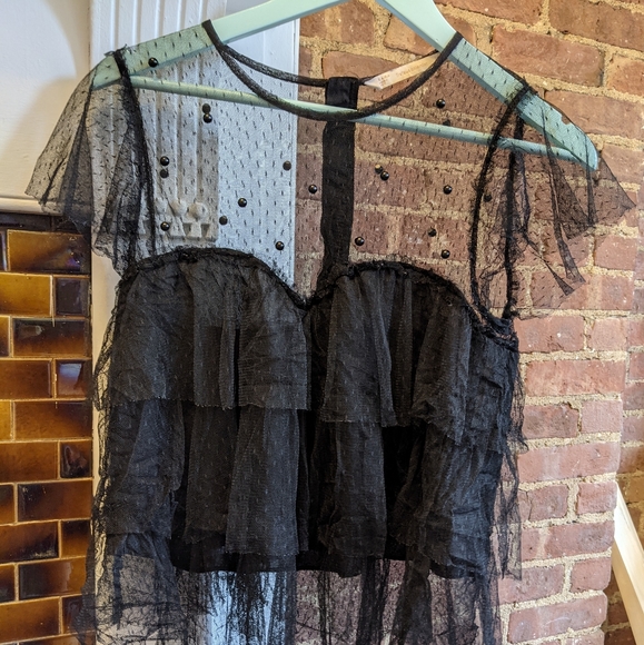 Zara Tops - Zara Black Tiered Tulle Beaded Top L